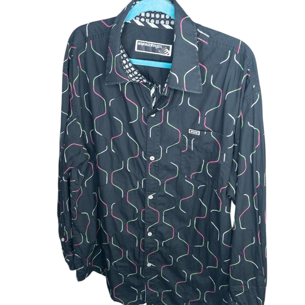 Vintage 00s Y2K Enyce Men's Long‎ Sleeve Black Embroidered Button Up Shirt 3XL